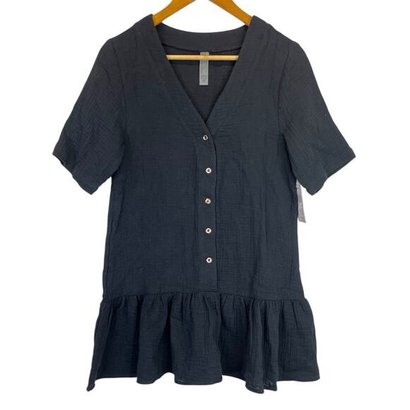 Raisins Sol Cotton Button Up Cover Up dress black - XS - Picture 2 of 11